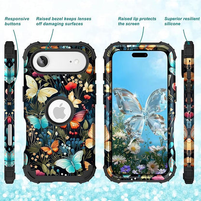 Hocase for iPhone Air Case 6.5", Heavy Duty Shockproof Protection Soft Silicone Rubber+Hard Plastic Bumpers Hybrid Protective Case for iPhone Air 2025 - Joyful Butterfly