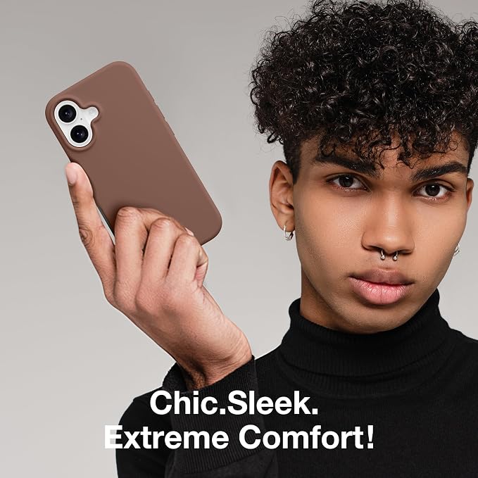 GONEZ Magnetic for iPhone 16 Case, Compatible with MagSafe, [Screen Protector + Camera Lens Protector], Liquid Silicone Shockproof Protective Phone Case for iPhone 16 6.1", Brown