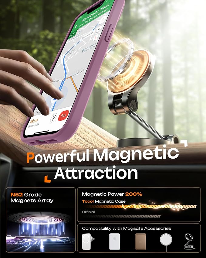 TOCOL for Phone 13 Case, Compatible with Magsafe Charger, Full Camera Protection, Drop Protection, Translucent Matte Phone Case for iPhone 13 6.1 inch (Lilac Purple)