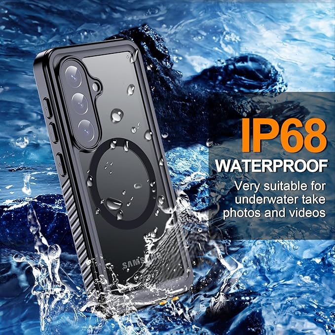 Hualele for Samsung Galaxy S26 Plus Case Waterproof, Compatible with MagSafe, Built in Lens & Screen Protector Rugged Full Body Protection IP68 Underwater Cover for Galaxy S26 Plus 5G Black