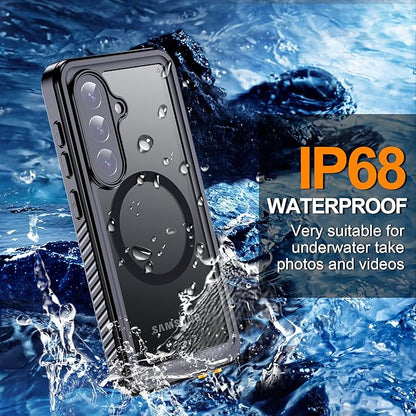 Hualele for Samsung Galaxy S26 Plus Case Waterproof, Compatible with MagSafe, Built in Lens & Screen Protector Rugged Full Body Protection IP68 Underwater Cover for Galaxy S26 Plus 5G Black