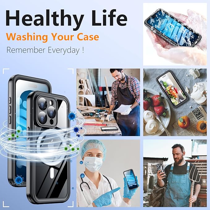 Temdan for iPhone 15 Pro MaxCaseWaterproof,Built-in Screen Protector [IP68 Underwater][15FT Military Dropproof][Dustproof][For MagSafe] 360 Full-BodyPhone Case-Black (CXFM-B 15ProMaxBlack-02)