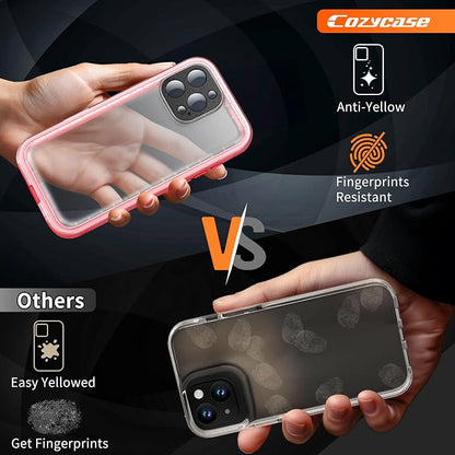 Cozycase for iPhone 16 Pro Max Case Waterproof - 360 Heavy Duty with Screen/Camera Protector Shockproof IP68 Underwater Dustproof Water Shock Proof Full Body/Front and Back Case Pink/Frosted Clear