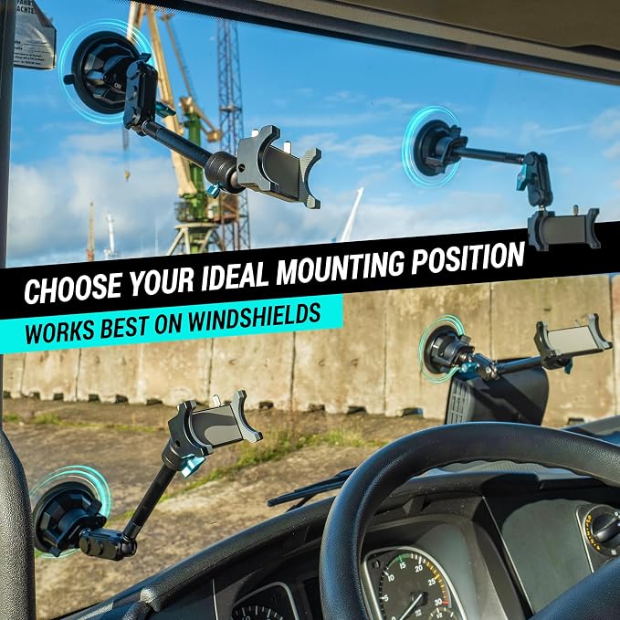 CARMOUNT TitanX100 Long – Truck Phone Mount – Heavy Duty Metal Phone Holder, Suction Cup Phone Mount for Car, Windshield Mount Cell Phone Holder for iPhone, Android, GPS & All Devices