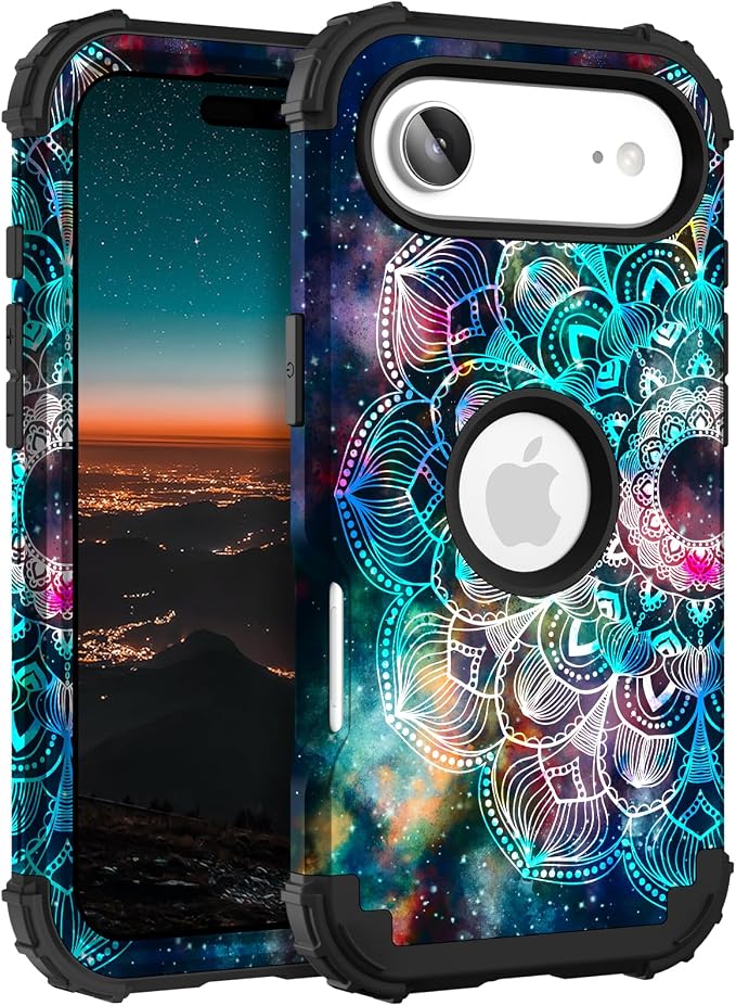 Hocase for iPhone Air Case 6.5", Heavy Duty Shockproof Protection Soft Silicone Rubber+Hard Plastic Bumpers Hybrid Protective Case for iPhone Air 2025 - Mandala in Galaxy