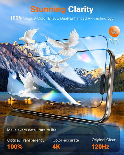 LK 2 Pack for iPhone 17/17 Pro / 16 Pro Screen Protector Tempered Glass, Military Grade Shatterproof [Auto Dust-Elimination, 0 Dust & Bubbles] Anti-Scratch, Max Coverge Screen Protector