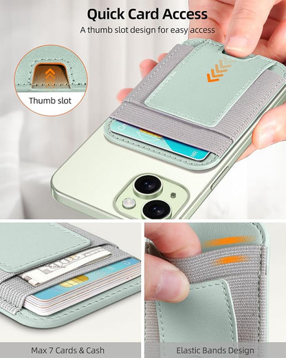 Upgraded for Magsafe Wallet, Strongest Magnetic Wallet, for iPhone Magsafe Walle t with 2 Card Slots, Magnetic Card Holder for iPhone 17/16/15/14/13/12 Series, Vegan Leather, Fit 7 Cards, Light Green