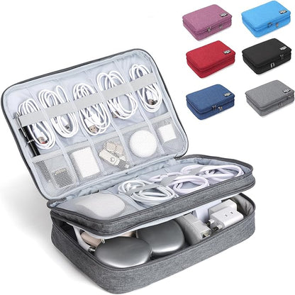 Large Electronic Organizer Travel Case, Double Layer Tech Pouch with Adjustable Dividers, Cable Organizer Bag for Charger, Power Bank, Hard Drive, Camera Gear and Travel Accessories