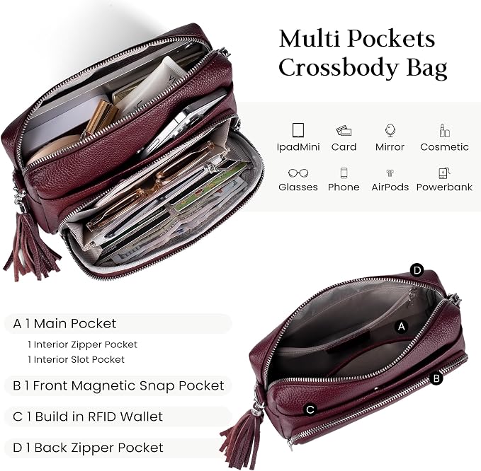 befen Genuine Leather Crossbody Purses for Women Small Crossbody Bags Purse with Built in RFID Blocking Wallet