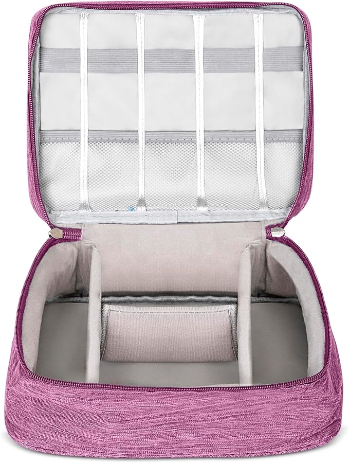 Travel Cable Organizer Bag for Adapters, Cords, and Phone, Mobile Device, Gaming, and Tech Accessories, Waterproof Compact and Portable Storage for Audio and Visual Cabling (Purple)