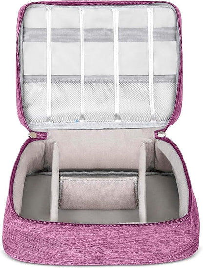 Travel Cable Organizer Bag for Adapters, Cords, and Phone, Mobile Device, Gaming, and Tech Accessories, Waterproof Compact and Portable Storage for Audio and Visual Cabling (Purple)