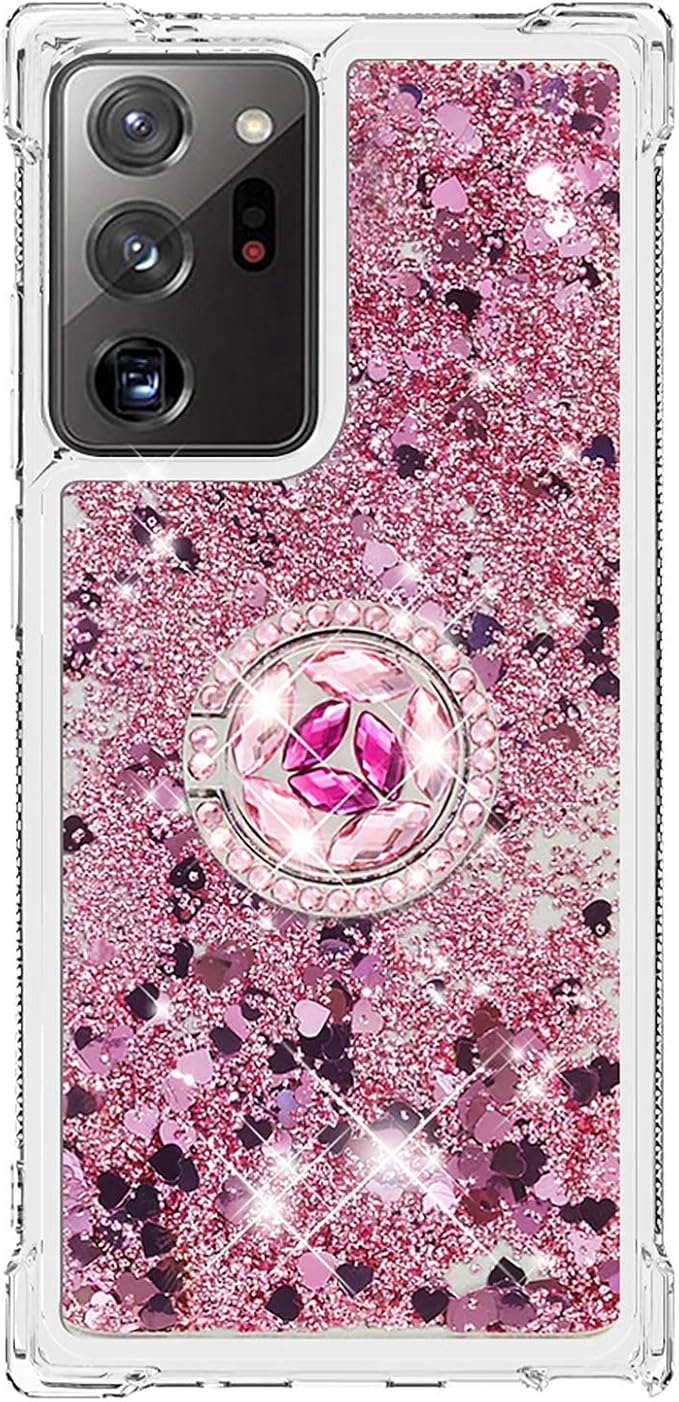 Bumper Case for Galaxy Note 20 Ultra, Glitter Floating Liquid Protective Cover Silicone Phone Case 360°Rotatable Ring Holder Scratch Shell Ultra Slim compatible with Samsung Galaxy Note 20 Ultra