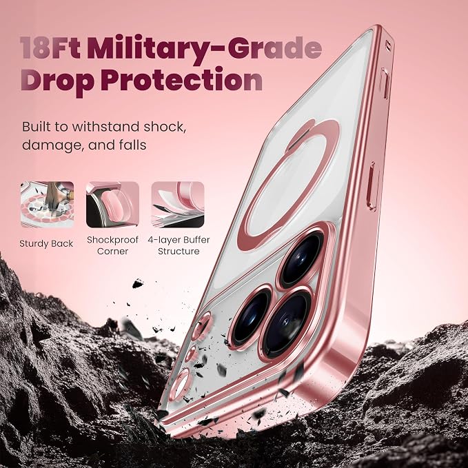 GolbinBox for iPhone 17 Pro Max Case with 360° Spin Magnetic Stand,[Compatible with Magsafe] [Military Protection][Built-in Ring Holder] Camera Control Phone Case for 17 Pro Max,Pink/Clear