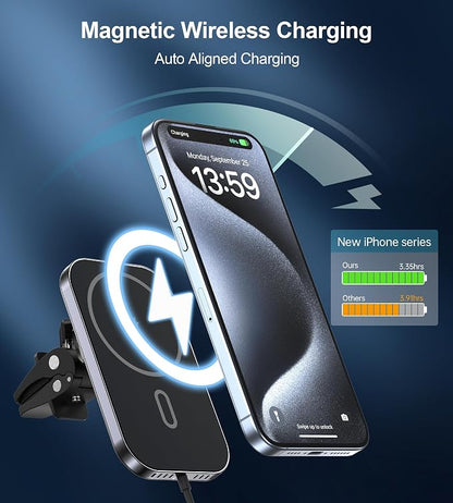 for MagSafe Car Mount Charger with Adapter, 360° Rotation Magnetic Wireless iPhone Car Charger for Air Vent, Compatible with iPhone 17/16/15/14/13/12 Series, Gifts for Husband/Men
