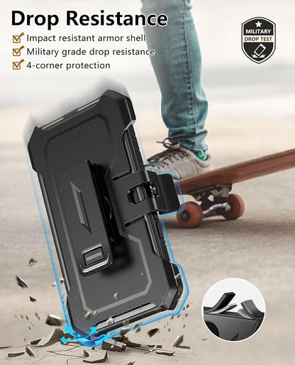 for iPhone 13/14/15 Phone Case: for iPhone 16e Protective Cover with Belt Clip Holster | Durable Dual-Layer Design with Built-in Kickstand | Heavy Duty Military Grade Hard Protection Shock Proof