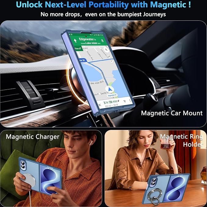 Hensinple Magnetic for Z Fold 8 Case, Samsung Galaxy Z Fold 8 Case[Fit for Mag-Safe ] Translucent Matte Military Grade Rugged Protection Shockproof Protective Hard Phone Cases, Blue