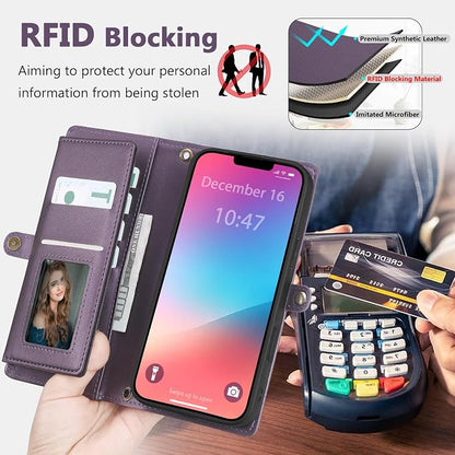 Wallet Case for iPhone 13 Pro Max with Card Holder/Crossbody Wallet/Strap| RFID Blocking | Magnetic | Kickstand | Detachable | PU Leather Phone Case for iPhone 13 Pro Max,6.7 in,Purple