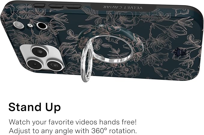 VELVET CAVIAR Compatible with MagSafe Phone Grip 2.0 | Cute Magnetic Ring Holder | Finger Loop Kickstand | Pop On Accessory for iPhone 17, 16, 15, 14, 13, 12 | Floral Rose Gold