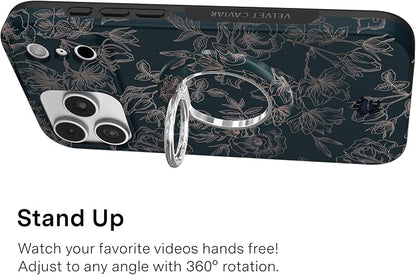 VELVET CAVIAR Compatible with MagSafe Phone Grip 2.0 | Cute Magnetic Ring Holder | Finger Loop Kickstand | Pop On Accessory for iPhone 17, 16, 15, 14, 13, 12 | Floral Rose Gold