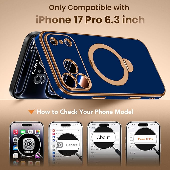 GolbinBox for iPhone 17 Pro Case with 360° Spin Magnetic Stand,[Compatible with Magsafe] [Military Protection][Built-in Ring Holder] Camera Control Phone Case for 17 Pro,Blue
