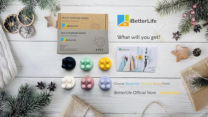 iBetterLife Razor Holder for Shower Hooks – 4Pcs Self Adhesive Wall Mounted Single Hook for Hanging Toothbrush, Functional Waterproof Utility Plug Holder for Bathroom Kitchen Living Room Office