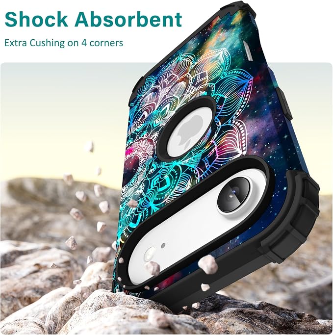 Hocase for iPhone Air Case 6.5", Heavy Duty Shockproof Protection Soft Silicone Rubber+Hard Plastic Bumpers Hybrid Protective Case for iPhone Air 2025 - Mandala in Galaxy