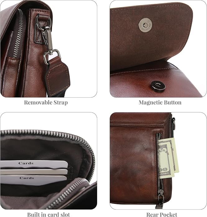 HESHE Leather Small Crossbody Bags for Women RFID Blocking Cell Phone Purse Anti-Theft Travel Bag with wide Straps