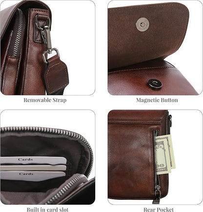 HESHE Leather Small Crossbody Bags for Women RFID Blocking Cell Phone Purse Anti-Theft Travel Bag with wide Straps
