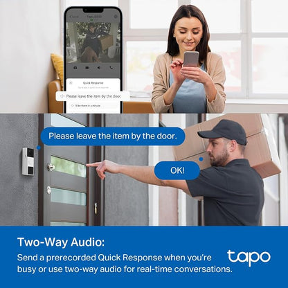 Tapo 2K Wireless Smart Video Doorbell with Chime - 160° Ultra-Wide View,Person Detection, Ring Call, 2-Way Audio, Subscription-Free Local Storage/Optional Cloud, Motion Only Alert, D210