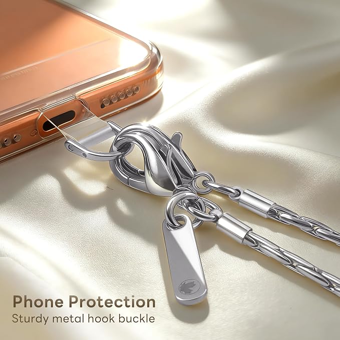 Phone Lanyard for Cellphone Case Crossbody Phone Strap Detachable Phone Charms Strap Anti Theft Necklace Holder for iPhone For Women(silver)