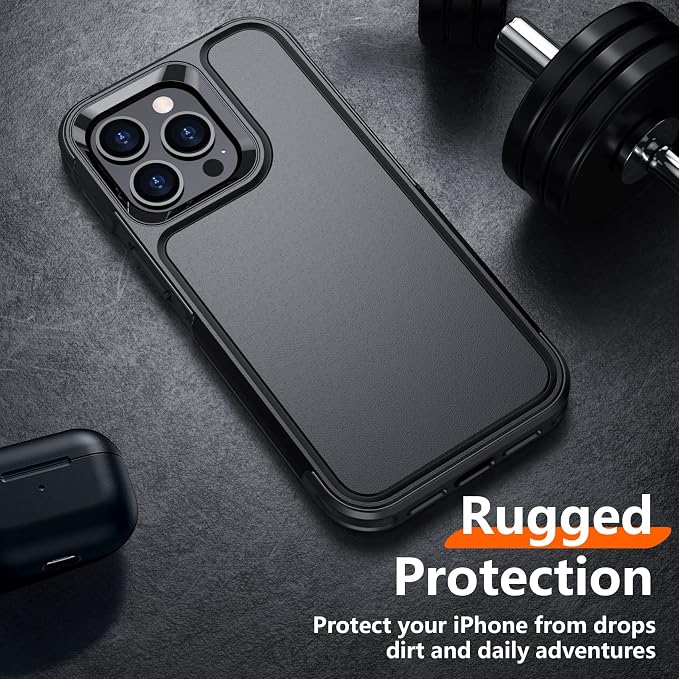 Red2Fire for iPhone 13 Pro Max Case, with 2X [Glass Screen Protector + Camera Lens Protector][12 FT Military Dropproof] Rugged Heavy Duty Full-Body Shockproof Phone Case Cover 6.7 inch-Black