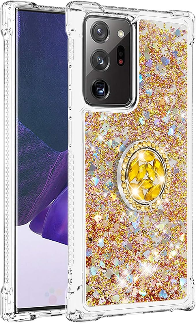 Silicone Phone Case for Galaxy Note 20 Ultra Glitter Back Case, Bling Liquid Case Bumper Cover with Ring Holder Transparent Protective Shell Anti Yellowing compatible with Samsung Galaxy Note 20 Ultra