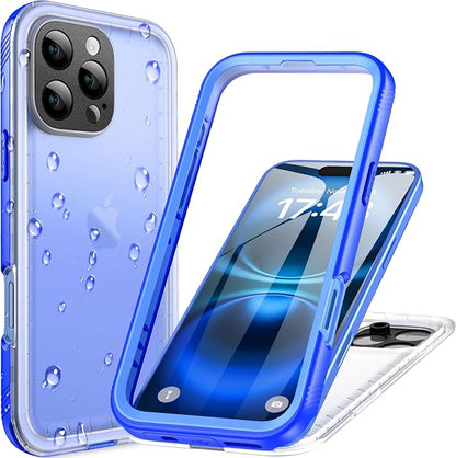 Cozycase for iPhone 16 Pro Case Waterproof - 360 Heavy Duty with Screen/Camera Protector Shockproof IP68 Underwater Dustproof Water Dust Shock Proof Full Body/Front and Back Case Blue/Frosted Clear
