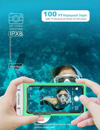 wellhouse Waterproof Phone Pouch, Waterproof Phone Case for iPhone 17 16 15 14 13 Pro Max XS Samsung, IPX8 3D Cellphone Dry Bag Beach Essentials (1 Pack - Luminous White7.0, 7 inch)