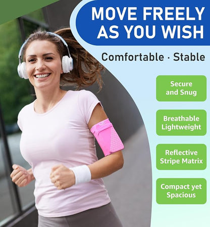 HiRui Universal Sports Armband Cell Phone Armband Sleeves Running Armband for Exercise Workout, Compatible with iPhone 17/17Plus/Pro/16/15/15Plus/14 Samsung Galaxy All Phones (Medium, Pink)