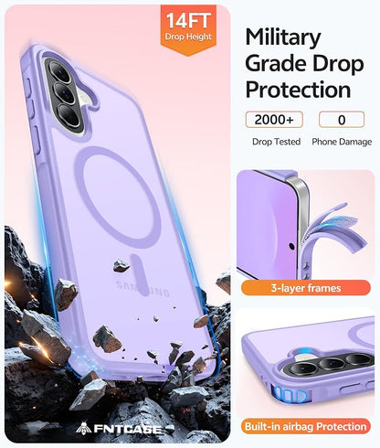 FNTCASE for Galaxy A37/A36 5G Phone Case, Fit for Magsafe, Screen Protector | Translucent Matte Magnetic Back, 14FT Military Grade Drop Protection, Shockproof Protective, for Samsung A37 Cover
