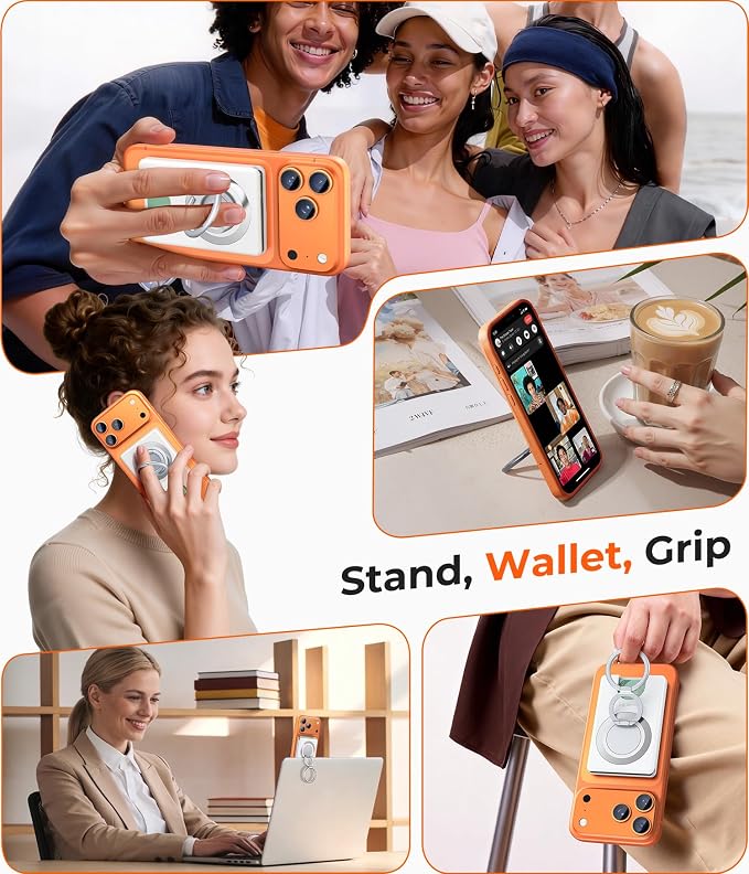 Compatible with Magsafe Wallet 3 Cards Holder [20X Strong Magnet] Magnetic Phone Grips Stand Mount Dual Ring 360° Rotation Desk Cellphone Fits for iPhone 17/16/15/14/13/12 Pro Max