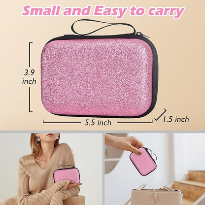 Cute Phone Charger Storage Case Set, Glitter Bling Electronic Organizer with Cable Protector, Soft Data Cable Saver, Charger Case (Pink)