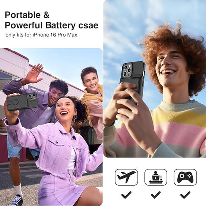 GIN FOXI Battery Case for iPhone 16 Pro Max,Charging Case with Stand, 8500mAh Rechargeable Ultra-Slim Anti-Fall Protection Extended Battery Pack Juice Box for iPhone 16 Pro Max 6.9" Black