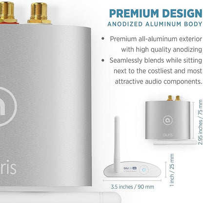 Auris Blume HD Long Range Bluetooth 5.3 Music Receiver Hi-Fi Audio Adapter with Audiophile DAC, LDAC & AptX HD for Home Stereo, AV Receiver or Amplifier