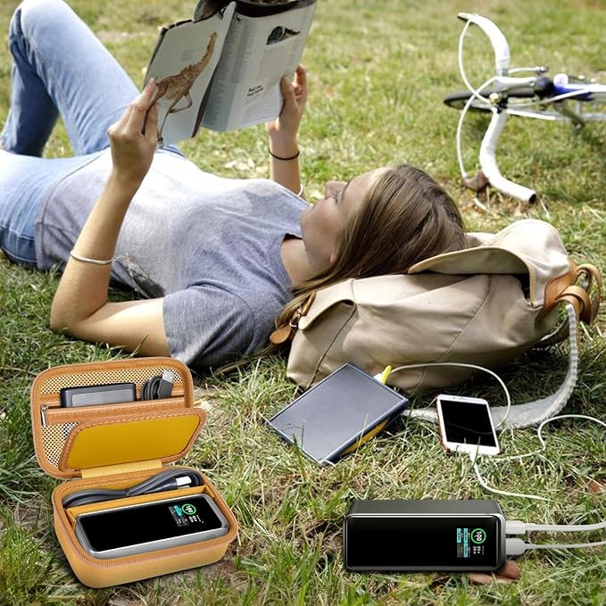Laptop Power Bank Case for Anker 25000& Prime 27650, Gold | Organizes the Power Bank, Small Cables and 100W Charging Base; Larger 150W Charging Base Does Not Fit, Case Only