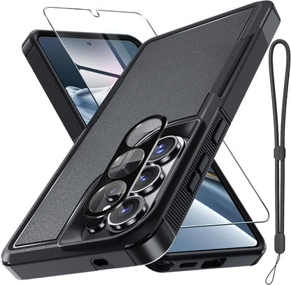for Samsung Galaxy S26 Ultra Case with Screen Protector+Camera Lens Cover,Military Grade Heavy Duty Shockproof Phone Cover with Wrist Lanyard Strap for Samsung S26Ultra,Black Matte