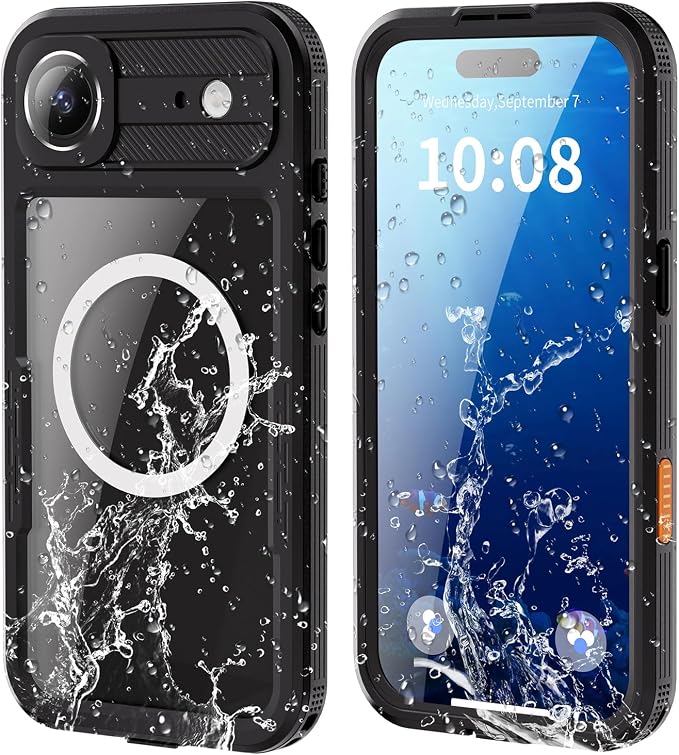 Omio for iPhone Air Waterproof Case Compatible with MagSafe, Magnetic Waterproof Full Body IP68 Underwater Case Built-in Screen Protector Military Grade Shockproof Cover for Men Women Black