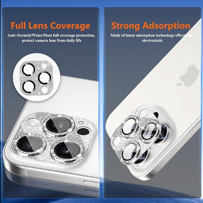Camera Lens Protector for iPhone 16 Pro/iPhone 16 Pro Max, Glitter Camera Cover with 9H Tempered Glass Metal Ring, Camera Protector for iPhone 16 Pro/iPhone 16 Pro Max (Glitter - Silver)