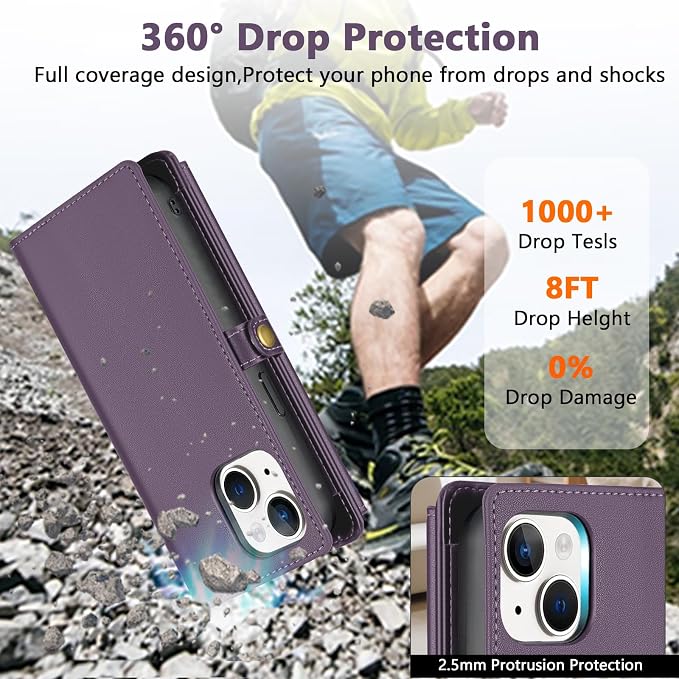 Wallet Case for iPhone 14 Plus with Card Holder/Crossbody Wallet/Strap| RFID Blocking | Magnetic | Kickstand | Detachable | PU Leather Phone Case for iPhone 14 Plus,6.7 in,Purple
