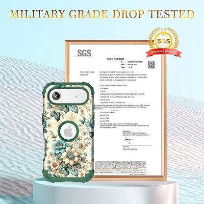 Hocase for iPhone Air Case 6.5", Heavy Duty Shockproof Protection Soft Silicone Rubber+Hard Plastic Bumpers Hybrid Protective Case for iPhone Air 2025 - Teal Blue Flowers