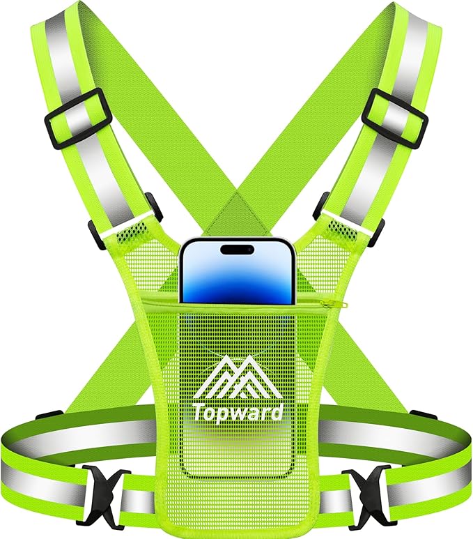 Topward Running Vest Chest Phone Holder for Women Men, Reflective Vest Safety Gear for Dog Walking Cycling - Adjustable Waist/Shoulder