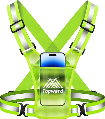 Topward Running Vest Chest Phone Holder for Women Men, Reflective Vest Safety Gear for Dog Walking Cycling - Adjustable Waist/Shoulder