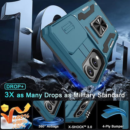 DEERLAMN Case for Samsung Galaxy S25 Edge with Slide Camera Cover+Screen Protector (1 Pack), Rotated Ring Kickstand Military Grade Shockproof Protective Cover-Light Blue
