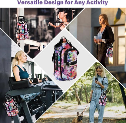 icolor Magnetic Gym Bag Water Bottle Carrier Holder with Phone Pockets & Shoulder Strap,Gym Magnetic Bag 5 Built-in Magnets Gym Accessories Organizer Sling Bottle Bag Pouch Sleeve